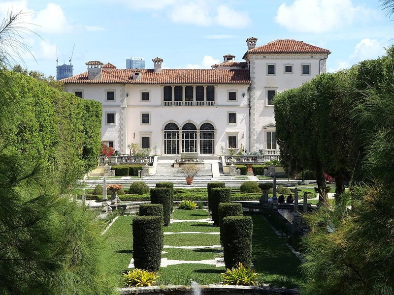 The villa at Vizcaya Museum and Gardens, seen from the gardens
