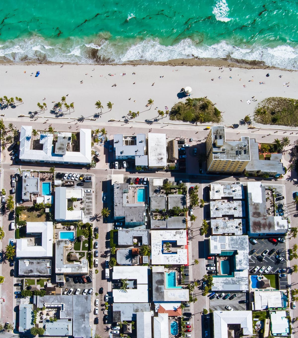 Aerial view of Hollywood Beach and the Broadwalk beside Hollywood Beach Hotels